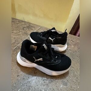 Puma Black Mesh Sneakers with White Soles